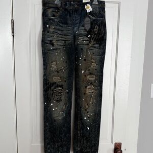 Distressed Road Narrows‎ Demin Jeans with Paint Splatter